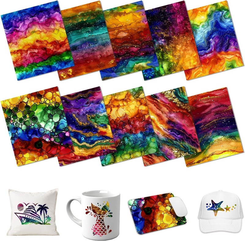 HTVSTD Rainbow Marble Sublimation Ink Transfer Sheets-10pcs 12x10 Inches Sublimation Paper for Tumblers T-Shirts Mugs DIY Sublimation Transfer Sheets - Image 1